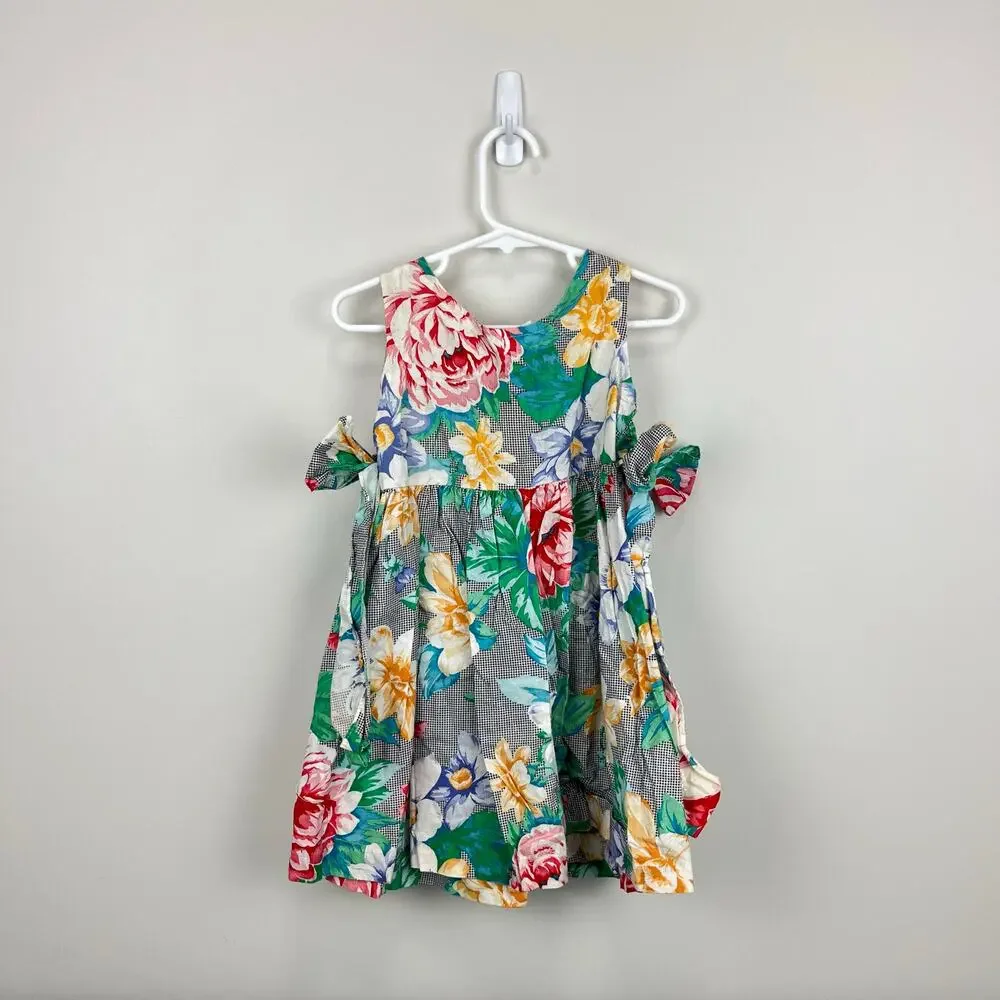 Vintage Polly Flinders Floral Wrap Bow Dress 5T USA